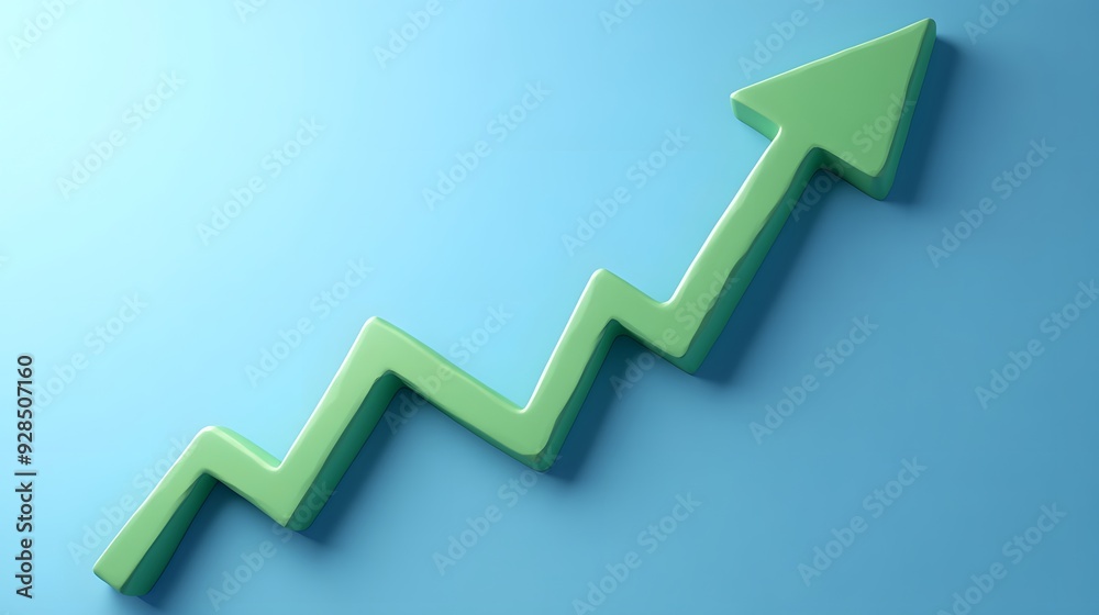 3D green arrow on blue background symbolizing growth, success, progress, and positive trend. Ideal for business presentations and reports. 3D green arrow on blue background symbolizing growth, success, progress, and positive trend. Ideal for business presentations and reports.