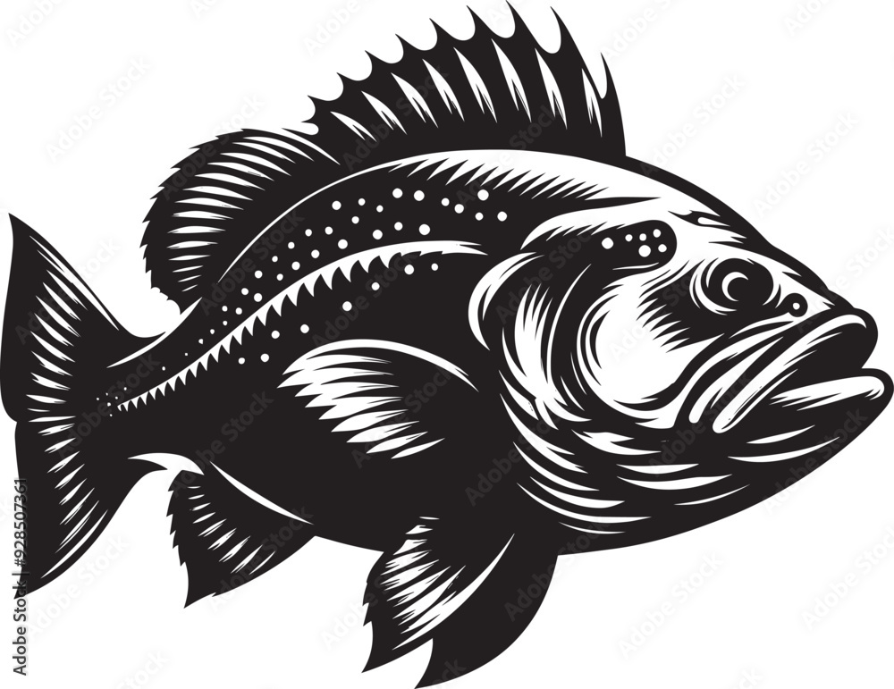 Fototapeta premium Big Fish Silhouette isolated on white background Minimalist fish vector shape