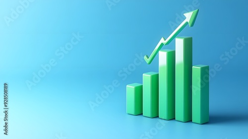 Free Download 3D green bar graph on blue background with upward arrow, representing business growth, success, and financial progress. - GFXLoad