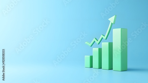 Free Download 3D green bar graph with an upward arrow, symbolizing growth and success, on a blue background. - GFXLoad