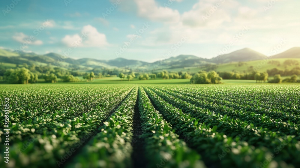 Vibrant Organic Farm: 3D Illustration of Lush Green Fields Teeming with Crops Vibrant Organic Farm: 3D Illustration of Lush Green Fields Teeming with Crops