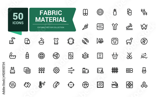 Fabric Material icon set. Related to textile, wool, fur, corduroy, cotton, and more. Minimalist thin linear web ui icon set. Simple editable vector stroke illustration.