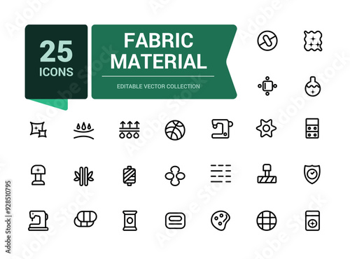 Fabric Material icon set. Related to textile, wool, fur, corduroy, cotton, and more. Minimalist thin linear web ui icon set. Simple editable vector stroke illustration.