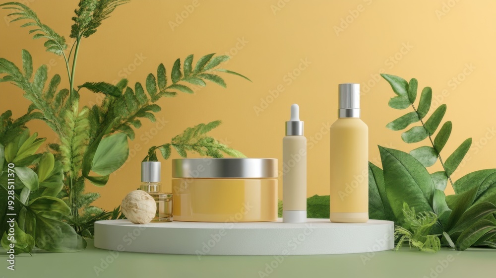 Eco-Friendly Organic Skincare Products Showcase with Natural Ingredients - 3D Illustration