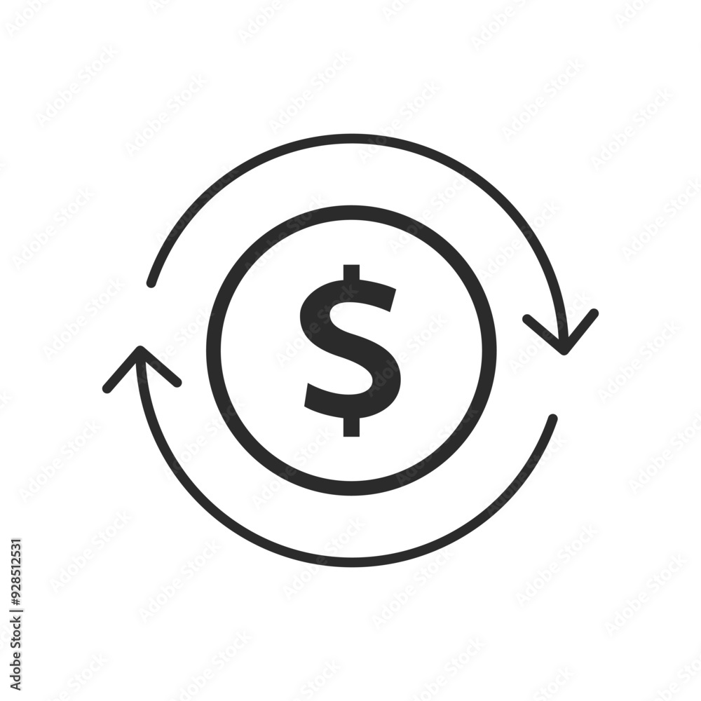 Dollar symbol icon. Tow arrow icon with dollar sign. Thin line editable vector illustration. Dollar symbol icon. Tow arrow icon with dollar sign. Thin line editable vector illustration.