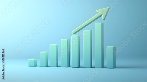 Free Download 3D rendering of a rising bar graph with an arrow, symbolizing business growth, success, and positive financial trend on a blue background. - GFXLoad