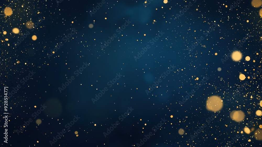 A dark blue background sprinkled with golden particles, creating a festive and elegant atmosphere. A dark blue background sprinkled with golden particles, creating a festive and elegant atmosphere.