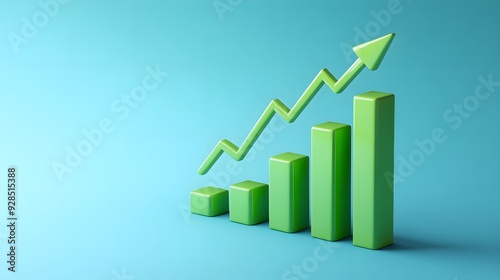 A green bar graph with an upward arrow on a blue background symbolizing business growth and financial success. Free Download A green bar graph with an upward arrow on a blue background symbolizing business growth and financial success. - GFXLoad