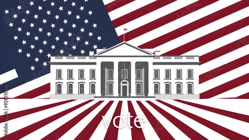Presidential election in United States of America 2024,  background American Flag and white house.