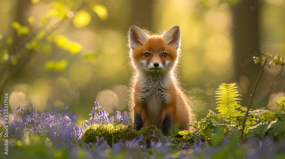 Fototapeta premium A Curious Fox Kit in the Springtime Forest