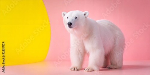 A 3D polar bear with a soft pastel background on the right, symbolizing the majestic creatures from the Arctic in a zoo environment, no text, no logo photo