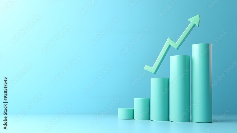 Business growth graph with an upward arrow on blue background, representing success, progress, and financial growth. Business growth graph with an upward arrow on blue background, representing success, progress, and financial growth.