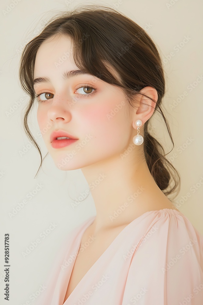 model wearing pearl earring model wearing pearl earring