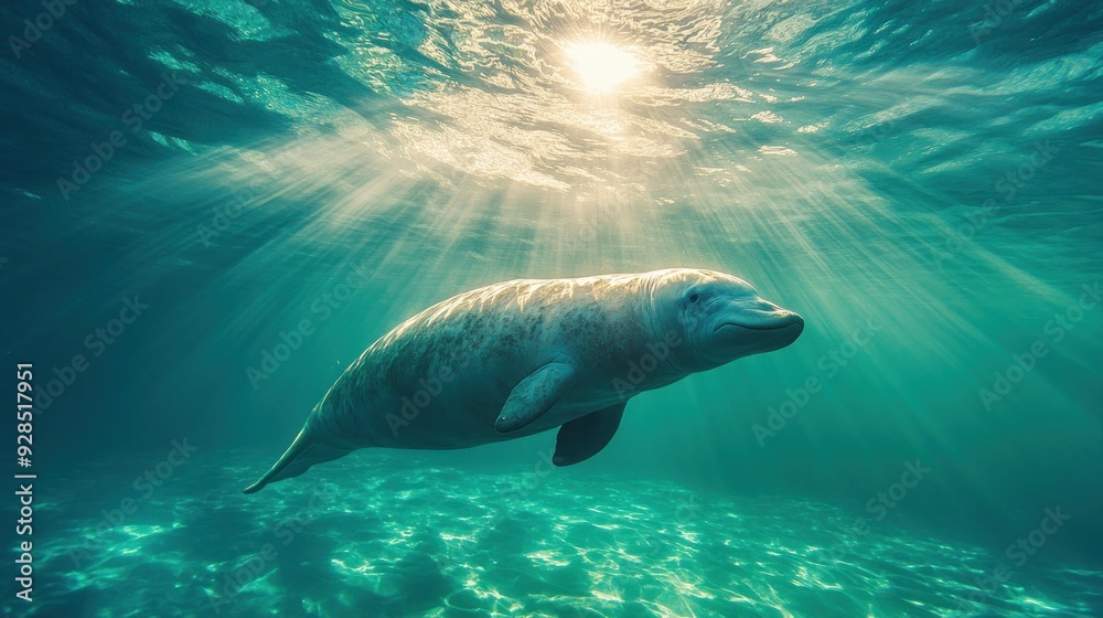 Manatee Swimming in Sunlight Manatee Swimming in Sunlight