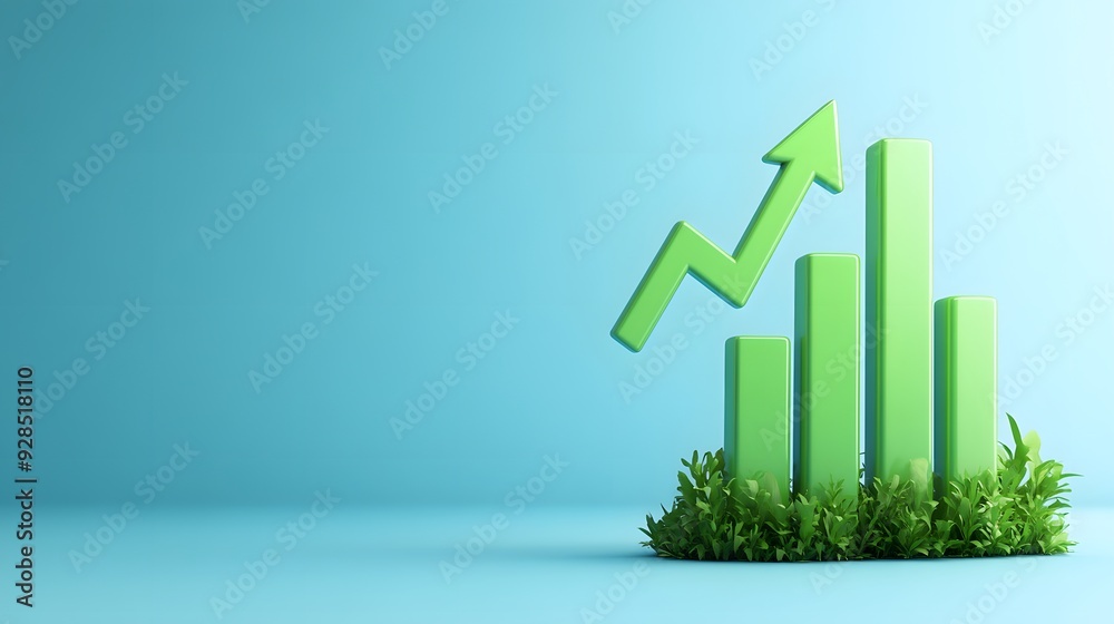 Eco growth chart showing profits rising with green arrow and bars, symbolizing financial success and environmental sustainability. Eco growth chart showing profits rising with green arrow and bars, symbolizing financial success and environmental sustainability.