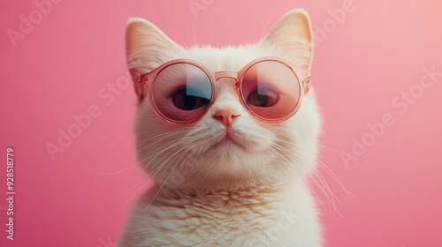 Stylish Cat in Sunglasses with Peach Background