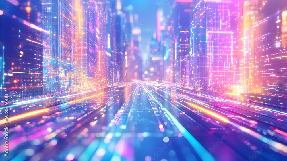 Neon Cityscape with Abstract Lines and Lights Neon Cityscape with Abstract Lines and Lights