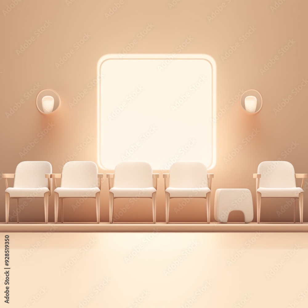 Obraz premium Modern White Chairs with Wooden Legs on a Wood Floor, Accented by Beige Walls, Exemplifying Minimalist Design and Contemporary Aesthetics.