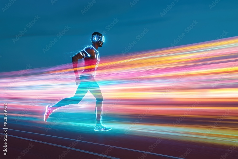 “Futuristic Athlete with Wearable Tech: Abstract Motion Trails for Competitive Edge on Track Field†“Futuristic Athlete with Wearable Tech: Abstract Motion Trails for Competitive Edge on Track Fieldâ€