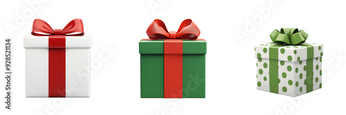 A Christmas present wrapped gift 3D illustration with a bow isolated on white and transparent background