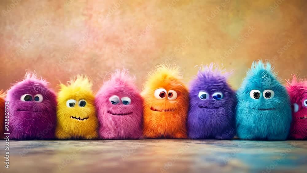 Cute little colorful fluffy monsters Cute little colorful fluffy monsters