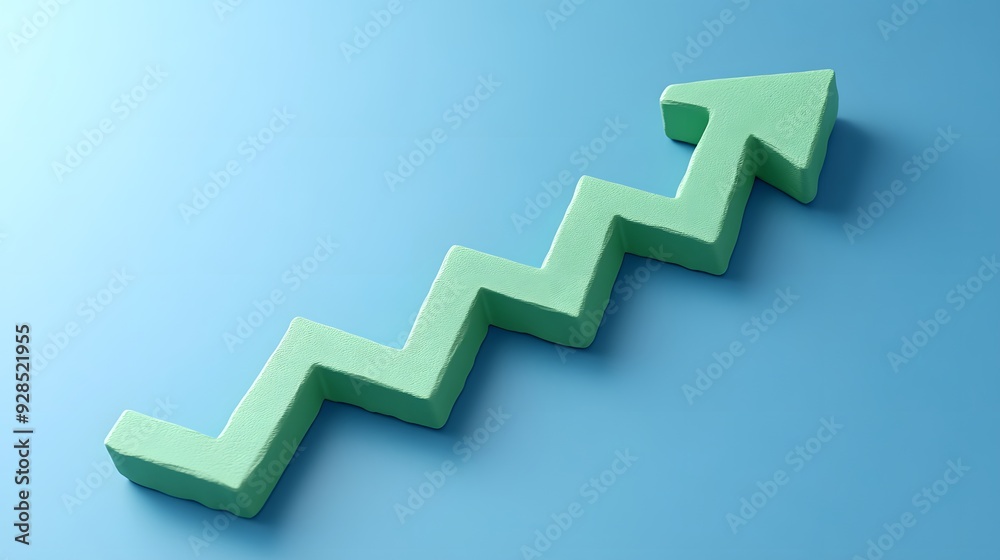 Green 3D zigzag arrow representing growth or progress on a blue background, symbolizing business success and positive trends. Green 3D zigzag arrow representing growth or progress on a blue background, symbolizing business success and positive trends.