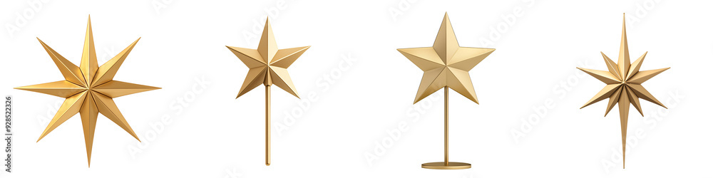 A Christmas star tree topper 3D illustration shiny gold isolated on white and transparent background A Christmas star tree topper 3D illustration shiny gold isolated on white and transparent background