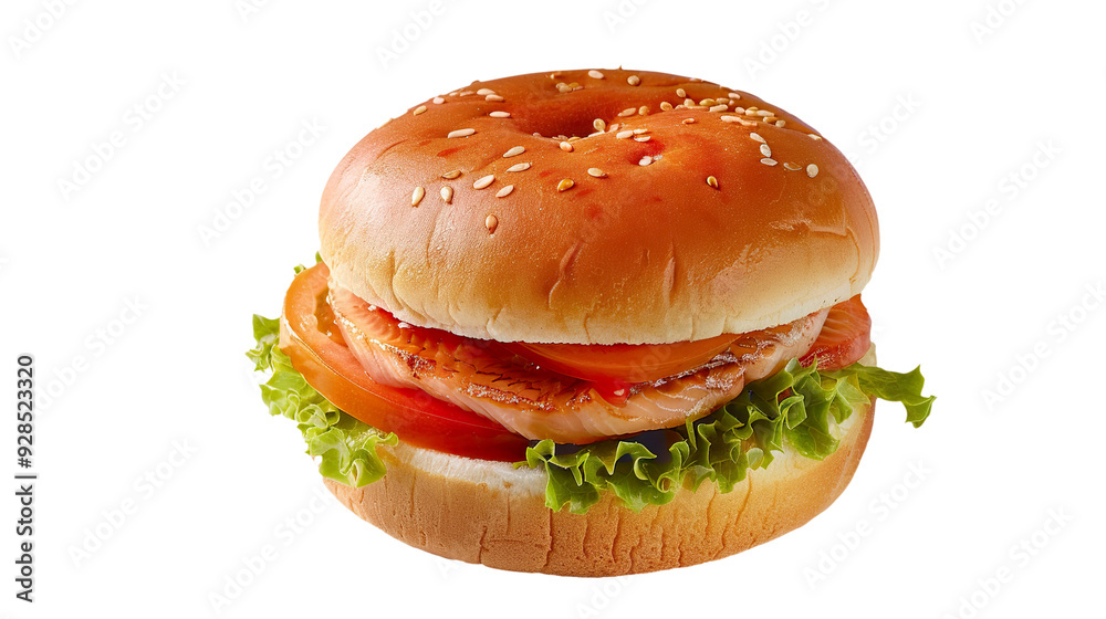 Single fish fillet burger isolated on transparent background, PNG Single fish fillet burger isolated on transparent background, PNG