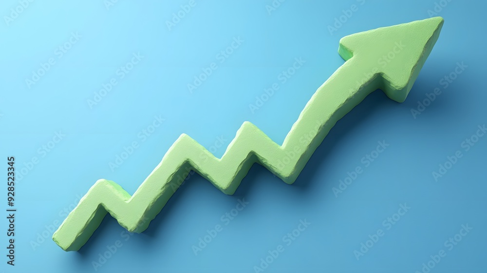 Green arrow showing financial growth and success on a blue background. Symbolizes progress, investment, and positive economic trends. Green arrow showing financial growth and success on a blue background. Symbolizes progress, investment, and positive economic trends.