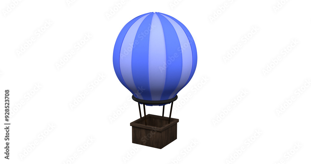 Obraz premium Blue stripes Hot air balloon , colorful aerostat on transparent background. 3d Render illustration