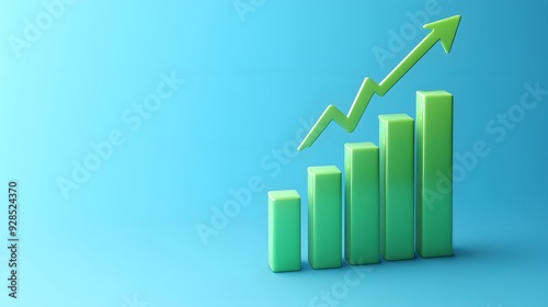 Green bar chart with an upward arrow on a blue background symbolizing growth, success, and positive financial trends. Free Download Green bar chart with an upward arrow on a blue background symbolizing growth, success, and positive financial trends. - GFXLoad