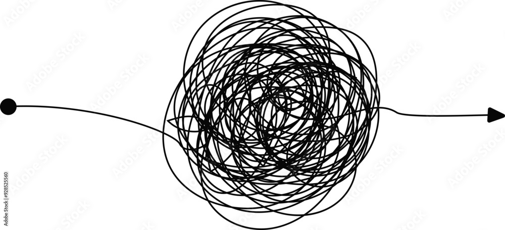 Tangled scribble clew. Outline style. Scrawl icon.