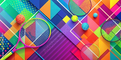 Colorful abstract tennis background with vibrant geometric shapes and patterns