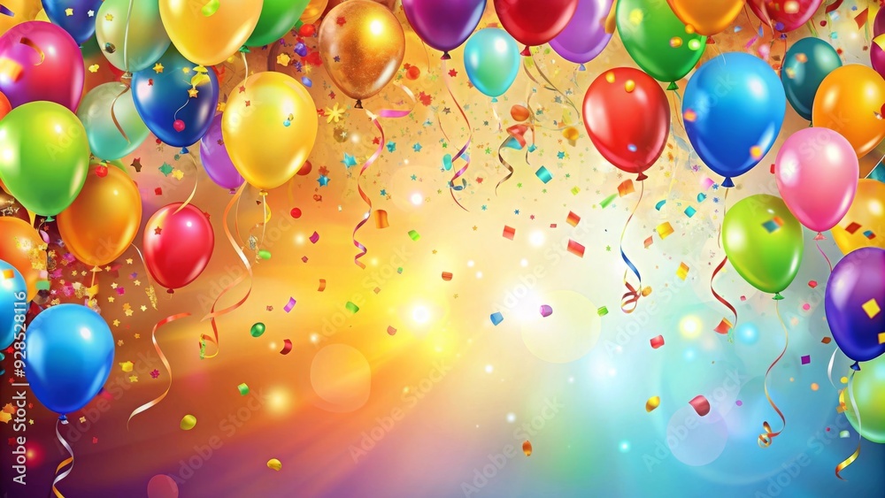 Abstract festive background with colorful balloons, confetti, and streamers Abstract festive background with colorful balloons, confetti, and streamers