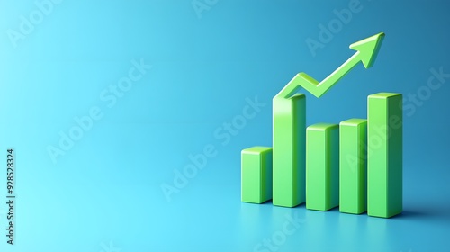Green bar graph with an upward arrow on a blue background symbolizes business growth, success, and financial performance improvement. Free Download Green bar graph with an upward arrow on a blue background symbolizes business growth, success, and financial performance improvement. - GFXLoad