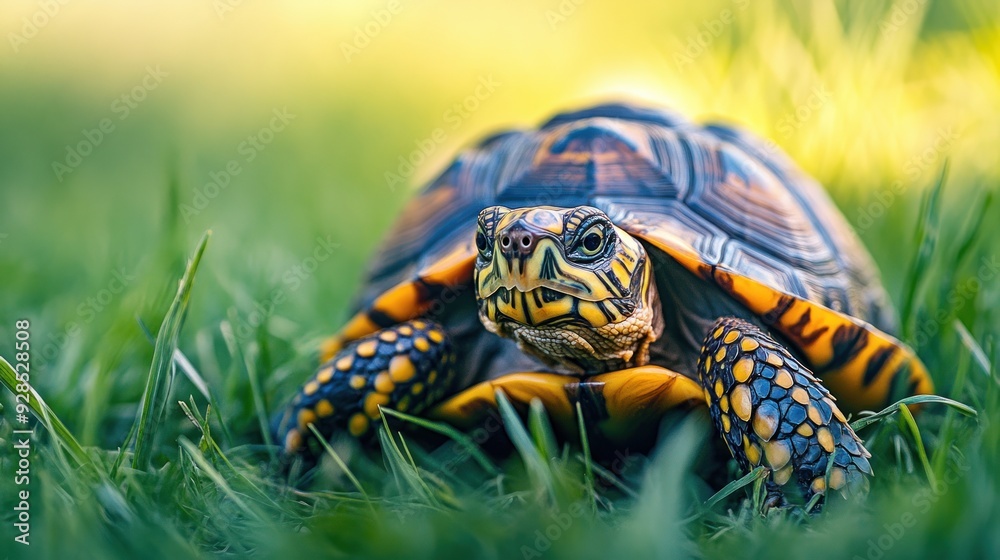 Close-Up of a Yellow-Footed Tortoise in Grass Close-Up of a Yellow-Footed Tortoise in Grass