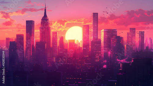 Wallpaper Mural vibrant city skyline with sunset Torontodigital.ca