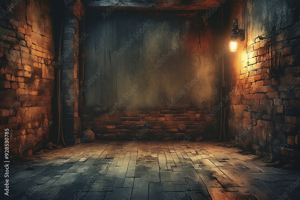 Dark Room with Brick Walls and Wooden Floor Dark Room with Brick Walls and Wooden Floor