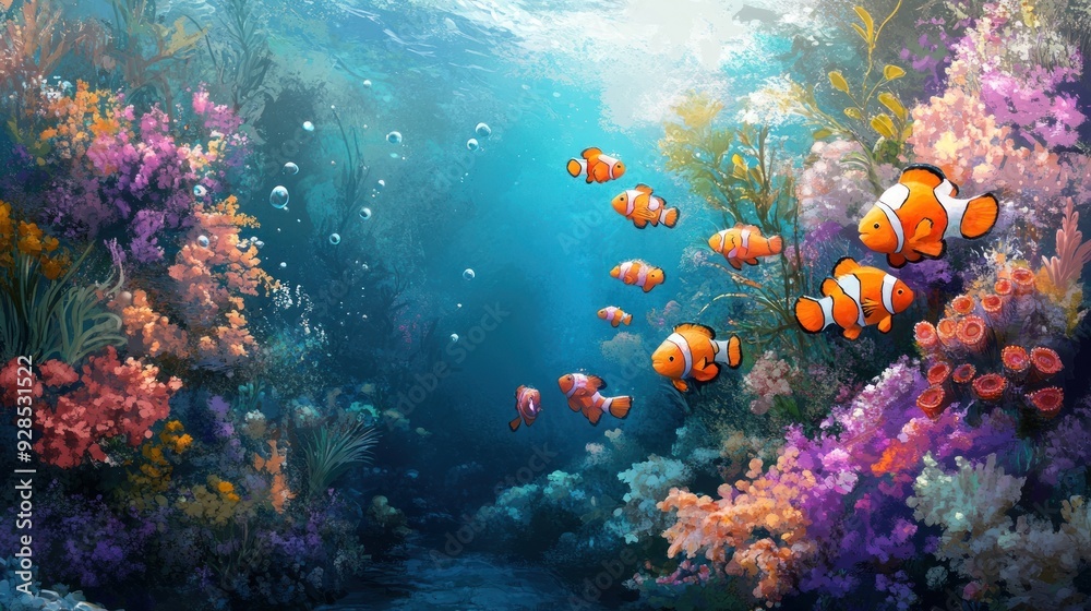 Naklejka premium Underwater Paradise with Clownfish