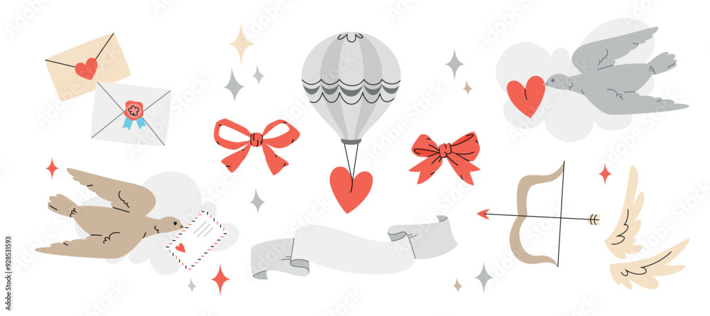 Fototapeta premium cupid wings and dove with heart