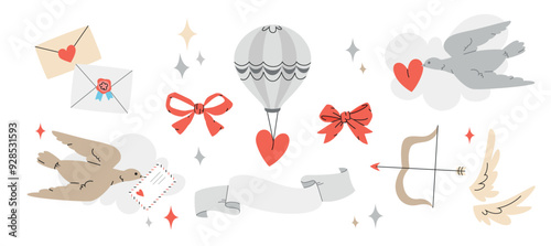 cupid wings and dove with heart