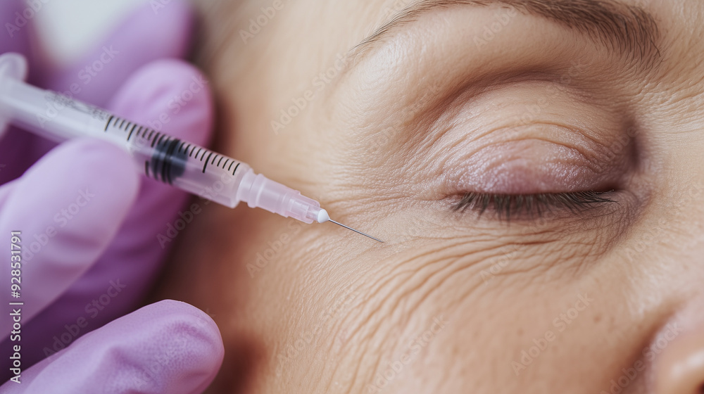 Close-Up of Wrinkle Reduction Injection on Elderly Woman Close-Up of Wrinkle Reduction Injection on Elderly Woman