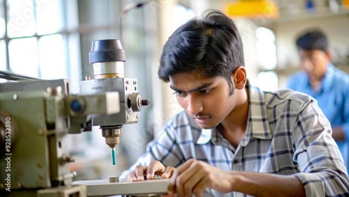 An Indian student engaged in vocational training or technical education, demonstrating skill-building activities. 