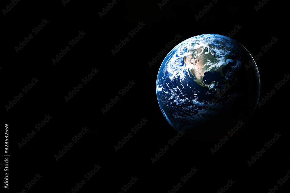 A striking image of planet Earth illuminated against the darkness of space with a focus on the Americas and surrounding oceans A striking image of planet Earth illuminated against the darkness of space with a focus on the Americas and surrounding oceans