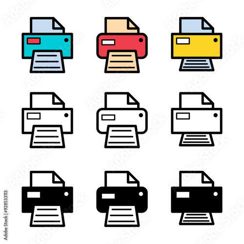 Set of Printer document web icon, printout machine technology flat sign vector illustration