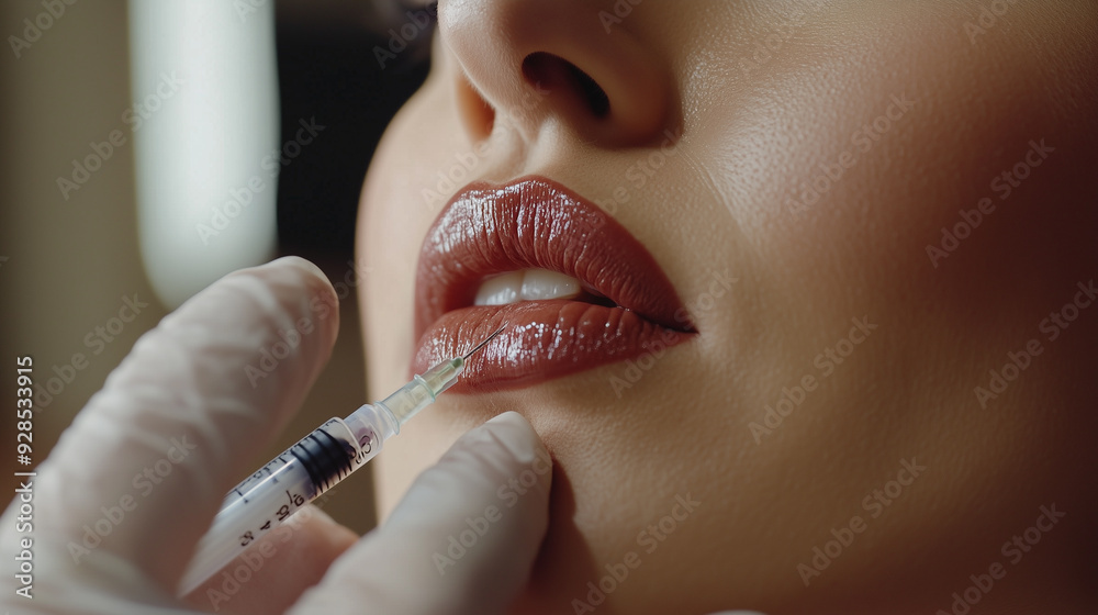 Lip Augmentation Injection: Close-up of Cosmetic Procedure Lip Augmentation Injection: Close-up of Cosmetic Procedure