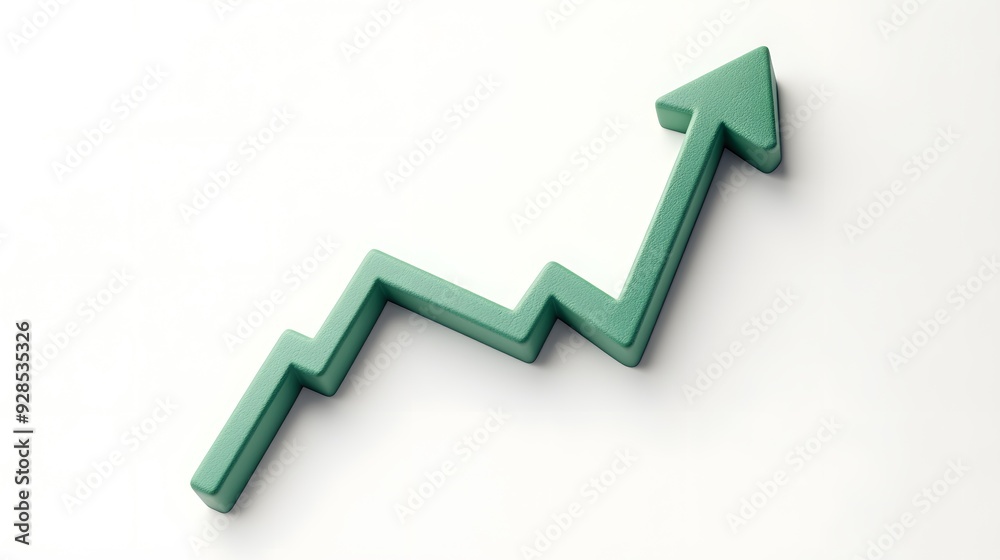 Green upward arrow indicating growth and success. Represents financial, business, or statistical uptrend on a white background. Green upward arrow indicating growth and success. Represents financial, business, or statistical uptrend on a white background.