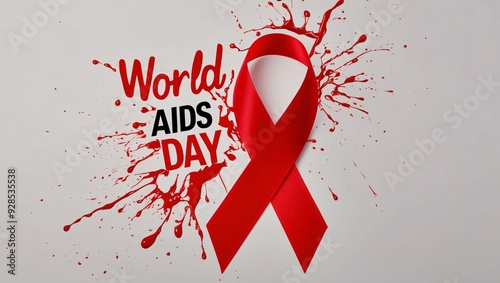 red ribbon aids sign illustration with blood splatter, perfect for world aids day photo