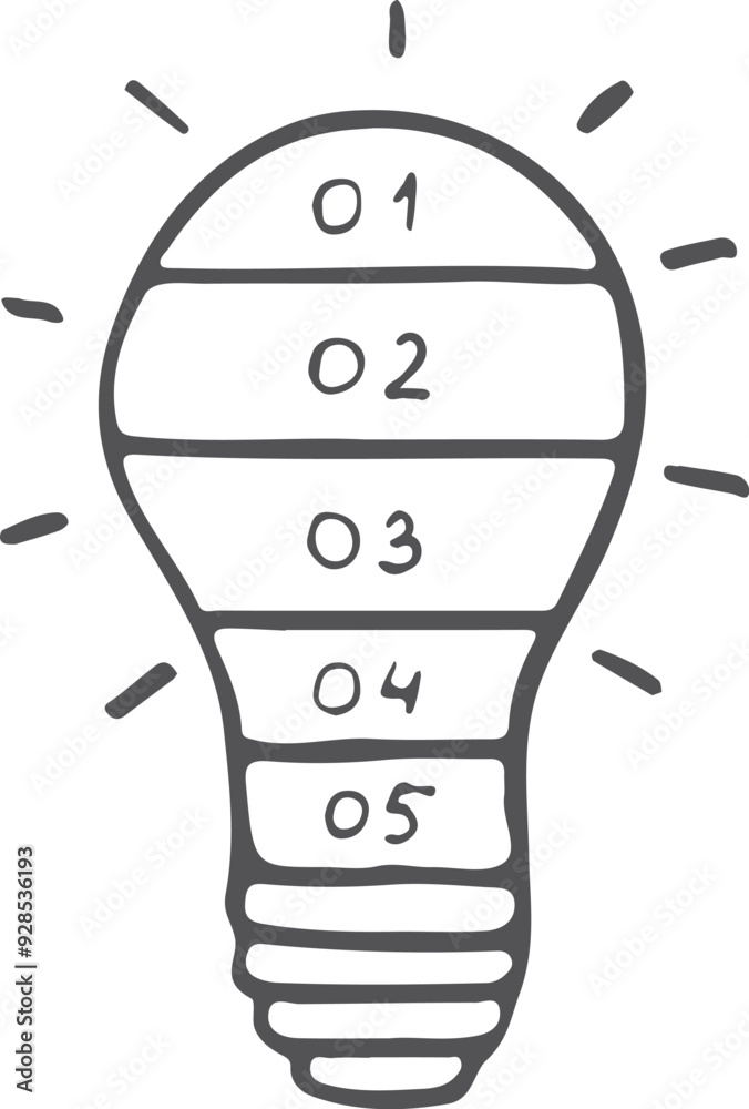 Idea infographic element doodle. Step diagram in lightbulb shape Idea infographic element doodle. Step diagram in lightbulb shape
