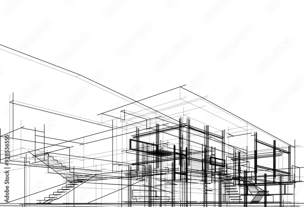 House concept sketch architectural drawing 3d illustration